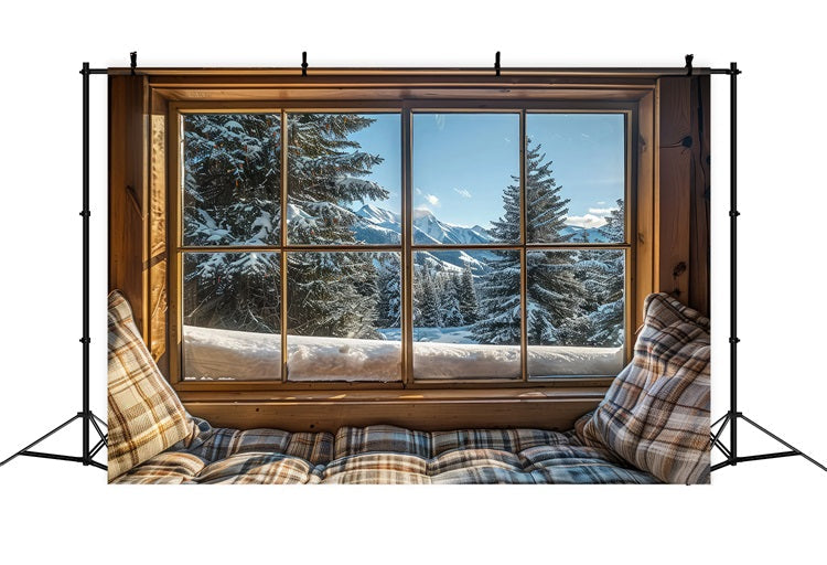 Winter Photo Backdrop Window View Mountain Serenity Backdrop UK BRP11-504