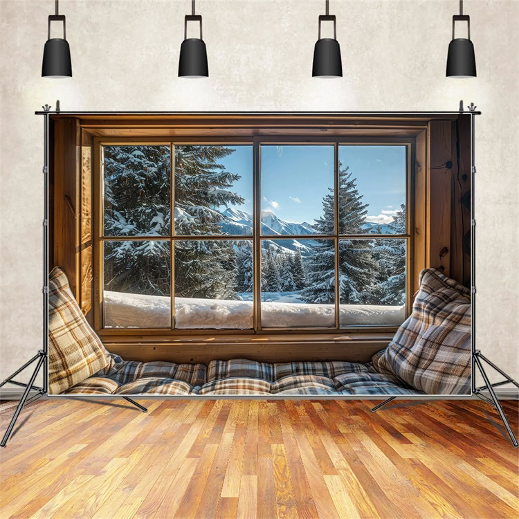 Winter Photo Backdrop Window View Mountain Serenity Backdrop UK BRP11-504