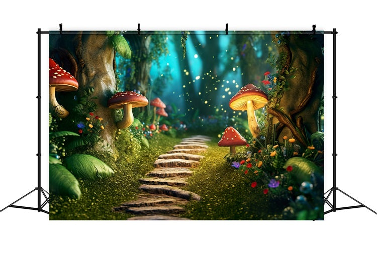 Spring Photo Backdrop Forest Mushrooms Path Backdrop UK BRP11-505