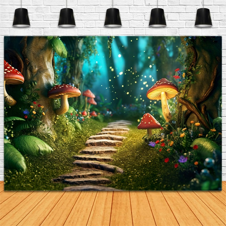 Spring Photo Backdrop Forest Mushrooms Path Backdrop UK BRP11-505