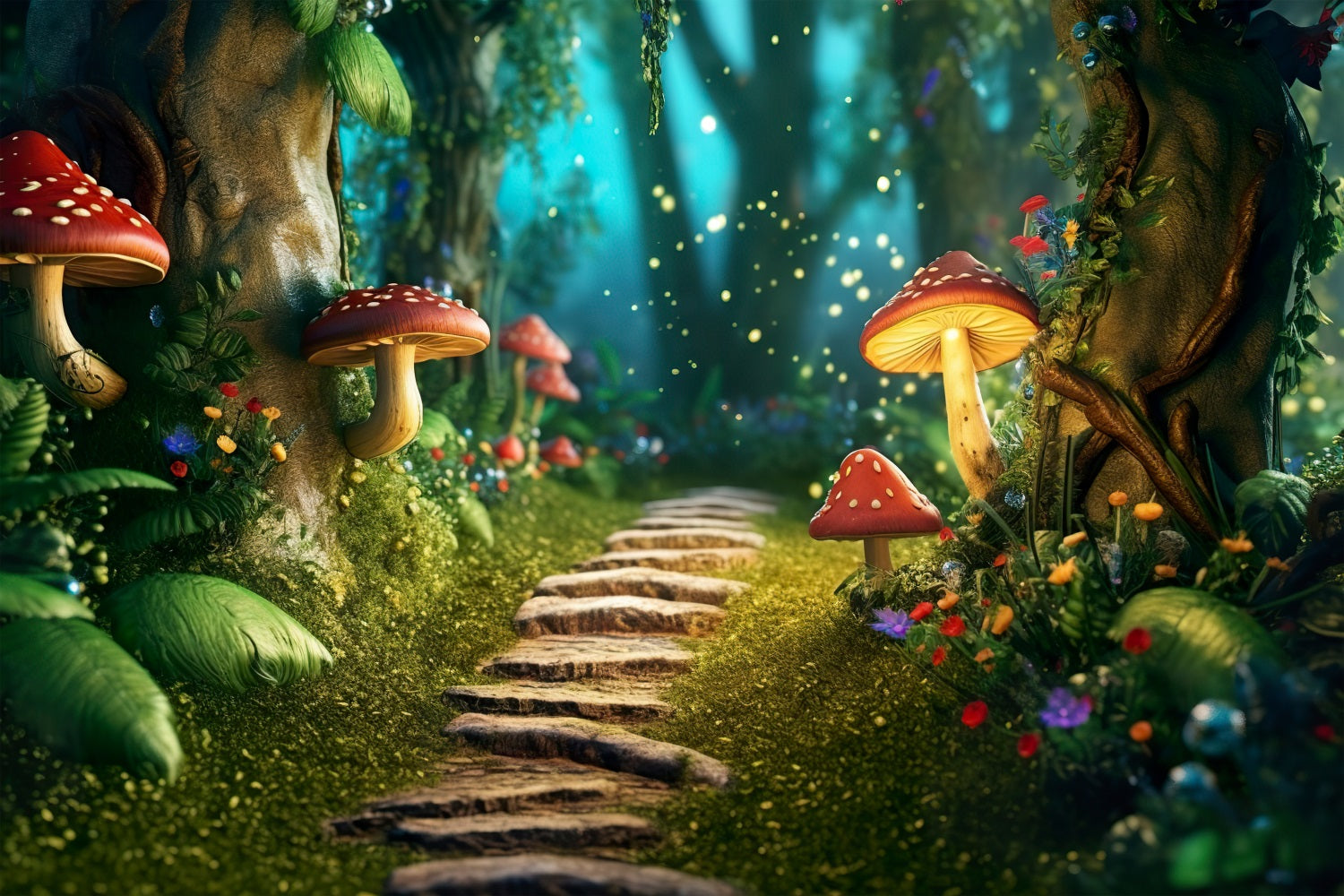 Spring Photo Backdrop Forest Mushrooms Path Backdrop UK BRP11-505