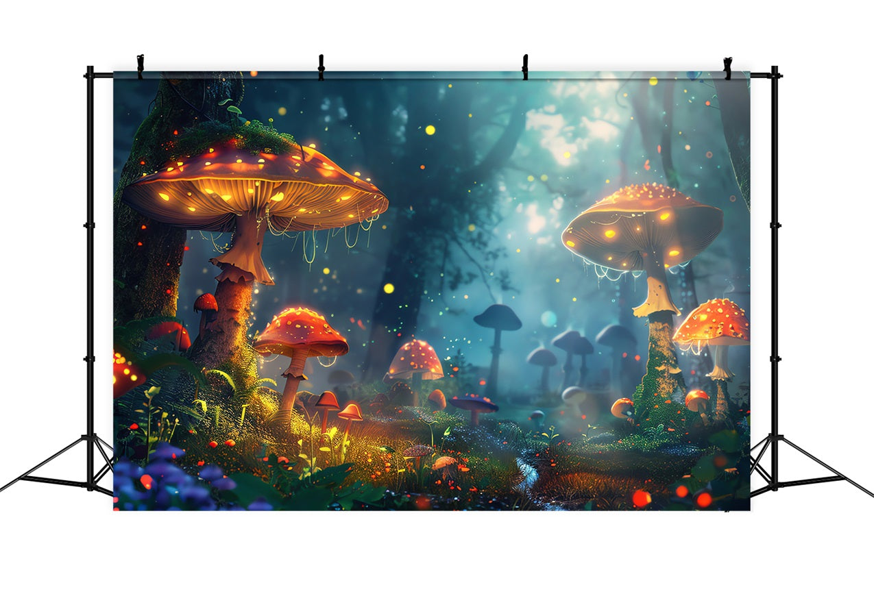 Spring Backdrop Glowing Mushrooms Forest Backdrop UK BRP11-508