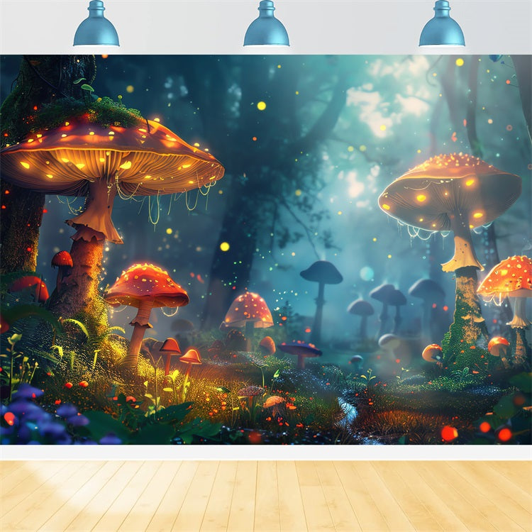 Spring Backdrop Glowing Mushrooms Forest Backdrop UK BRP11-508