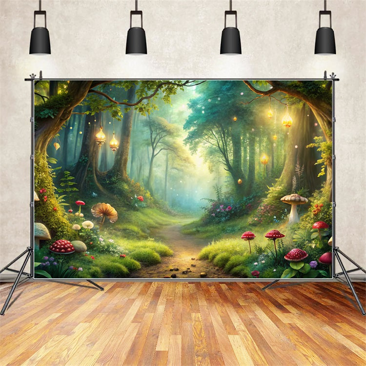 Backdrop Spring Sunlit Forest Mushroom Trail Backdrop UK BRP11-511