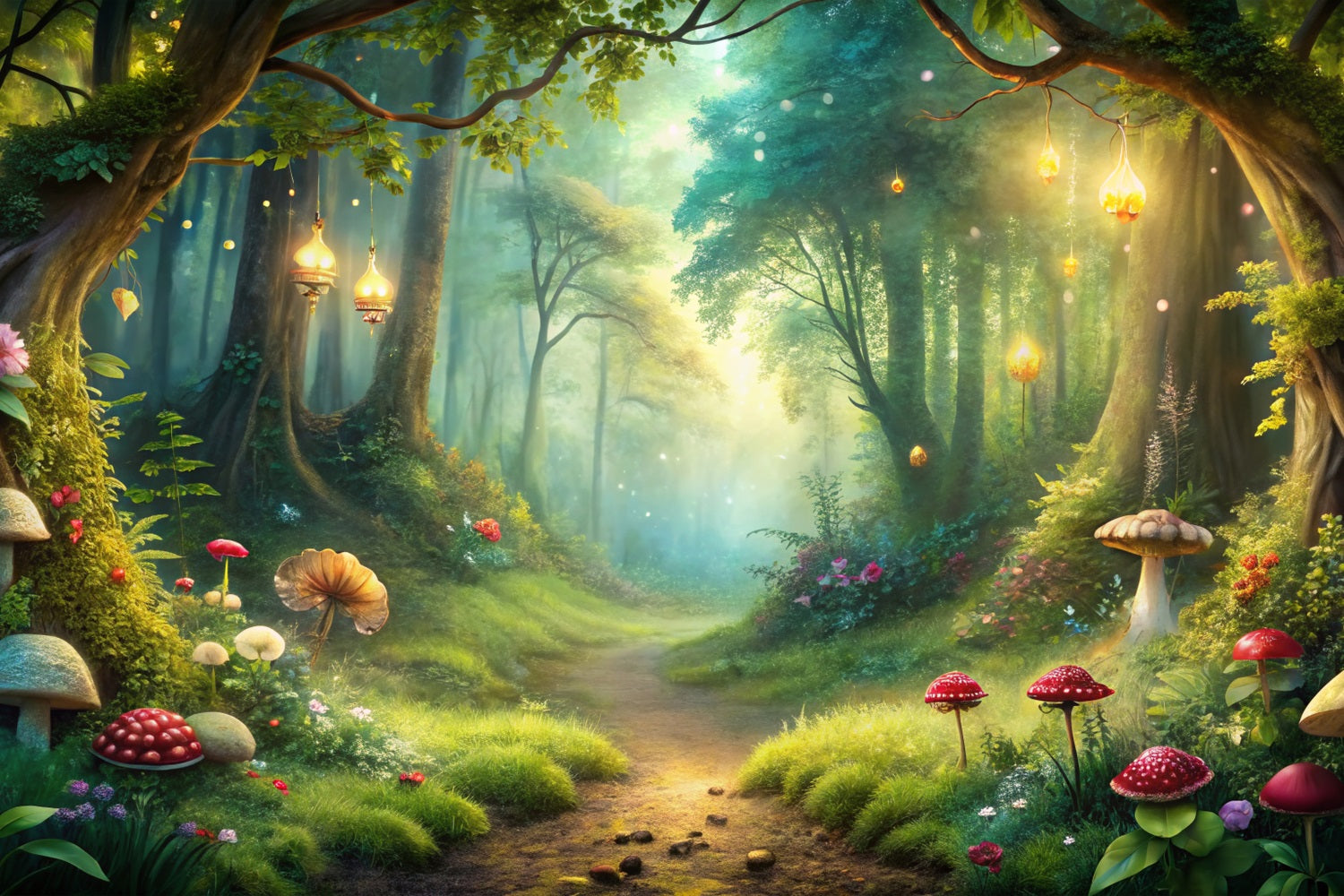 Backdrop Spring Sunlit Forest Mushroom Trail Backdrop UK BRP11-511