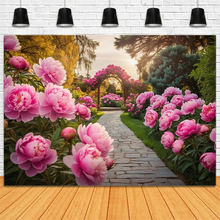 Spring Photo Backdrop Pink Peony Arch Path Backdrop UK BRP11-517