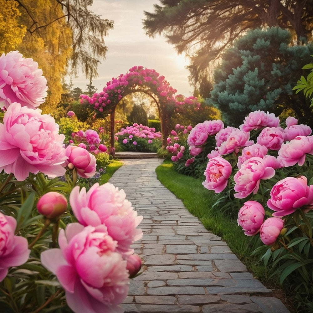 Spring Photo Backdrop Pink Peony Arch Path Backdrop UK BRP11-517