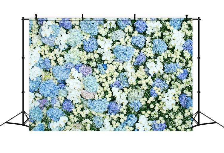 Spring Photography Backdrops Blue White Floral Wall Backdrop UK BRP11-518