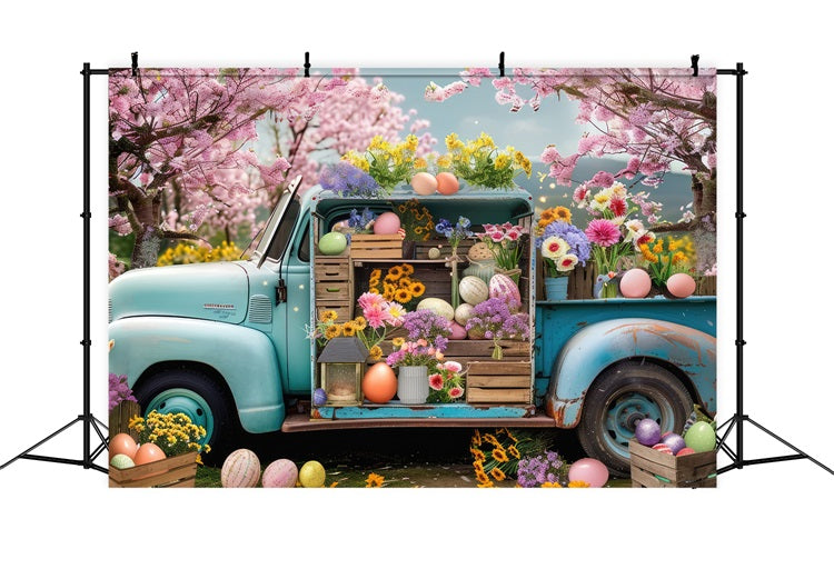 Easter Spring Backdrops Flowers Eggs Truck Backdrop UK BRP11-519