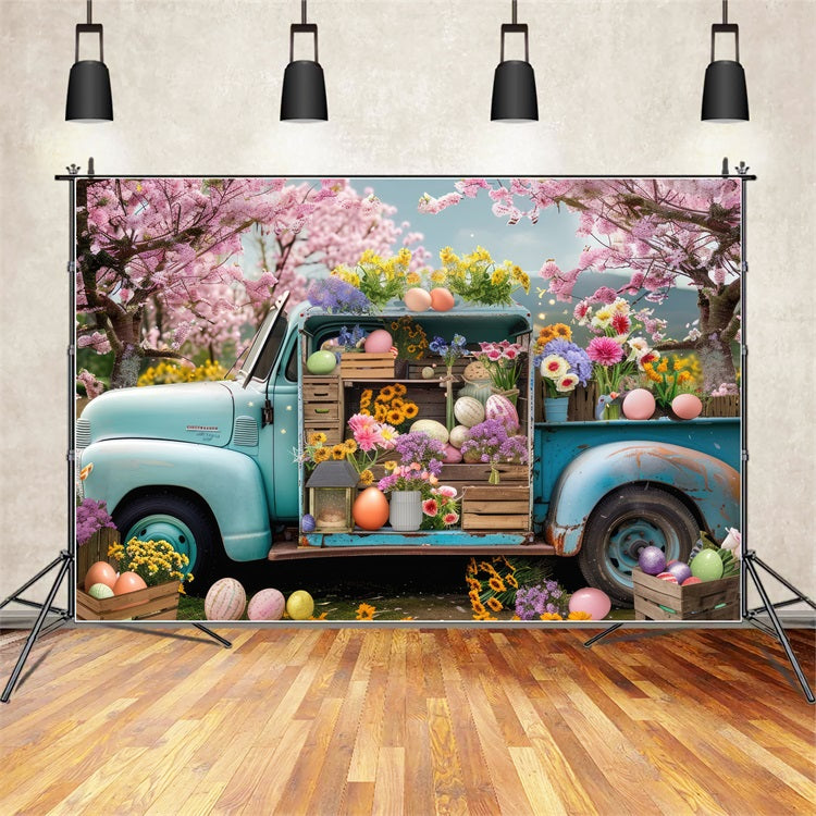 Easter Spring Backdrops Flowers Eggs Truck Backdrop UK BRP11-519