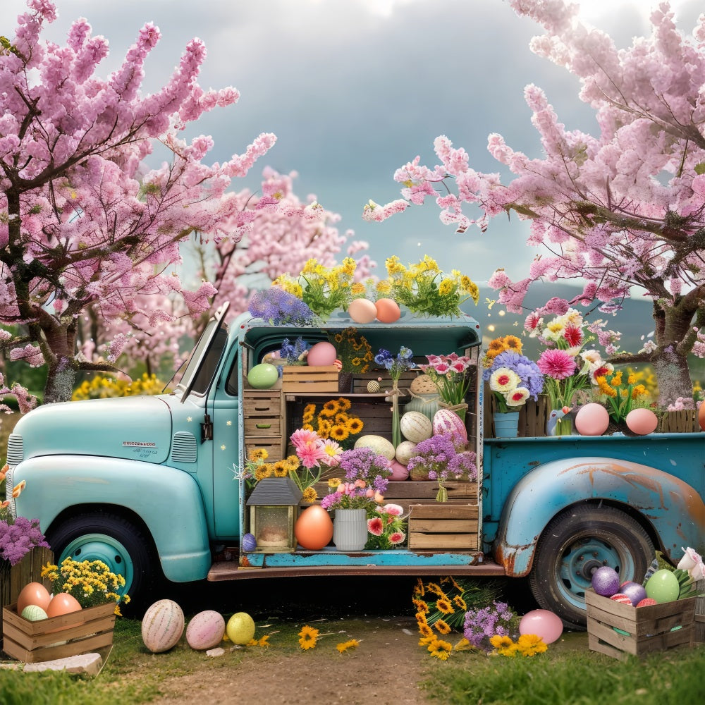 Easter Spring Backdrops Flowers Eggs Truck Backdrop UK BRP11-519