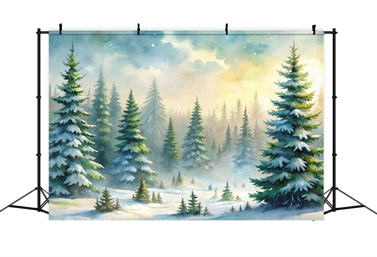 Winter Backdrops Snowy Forest Evergreen Trees Mist Backdrop UK BRP11-52