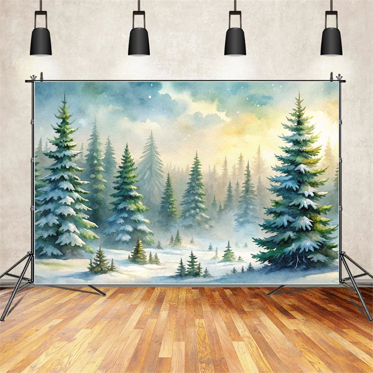 Winter Backdrops Snowy Forest Evergreen Trees Mist Backdrop UK BRP11-52