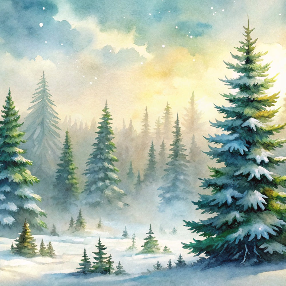 Winter Backdrops Snowy Forest Evergreen Trees Mist Backdrop UK BRP11-52