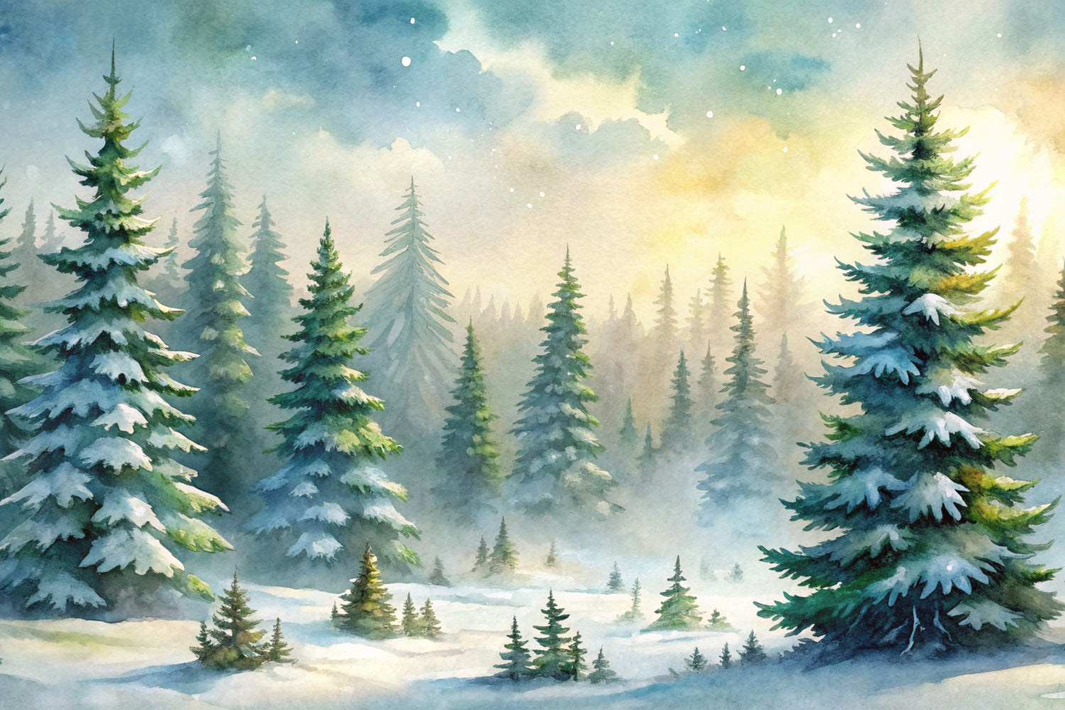 Winter Backdrops Snowy Forest Evergreen Trees Mist Backdrop UK BRP11-52