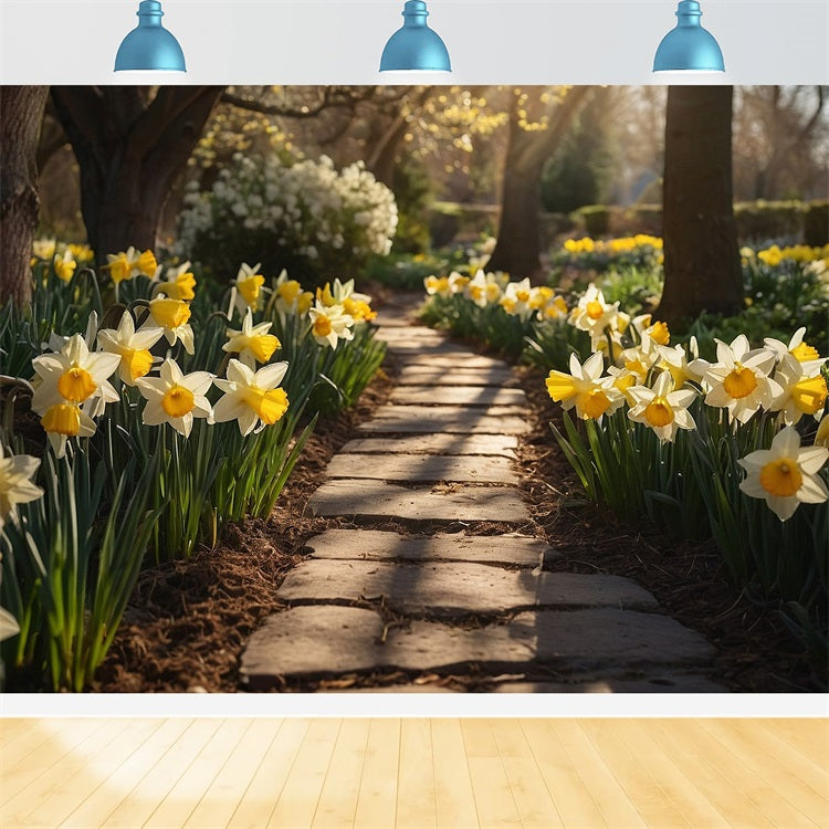 Spring Photography Backdrop Garden Walk Daffodils Backdrop UK BRP11-524