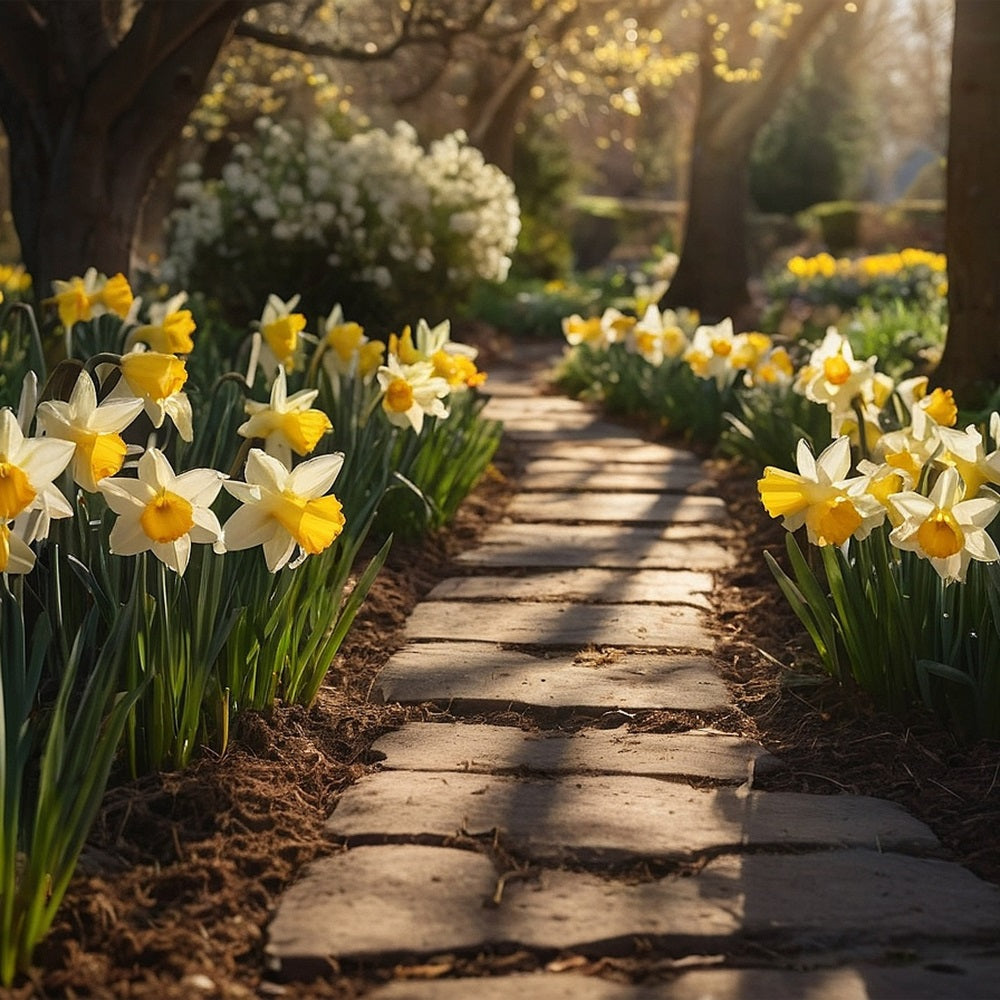 Spring Photography Backdrop Garden Walk Daffodils Backdrop UK BRP11-524