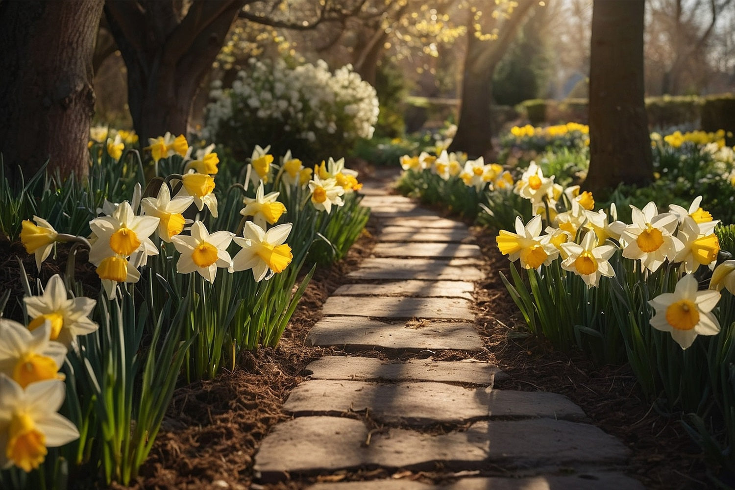 Spring Photography Backdrop Garden Walk Daffodils Backdrop UK BRP11-524