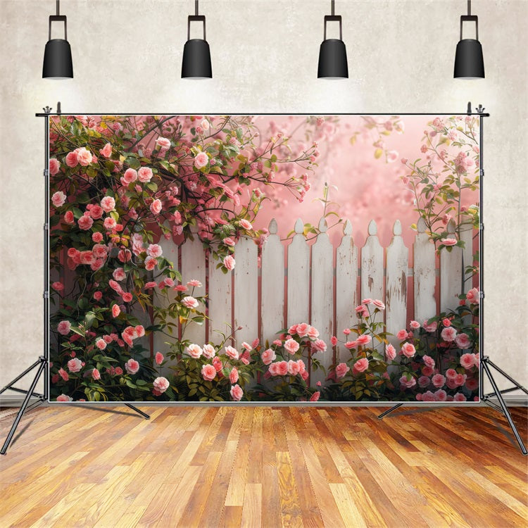 Spring Backdrop Ideas Floral Fence Pink Blooms Backdrop UK BRP11-527