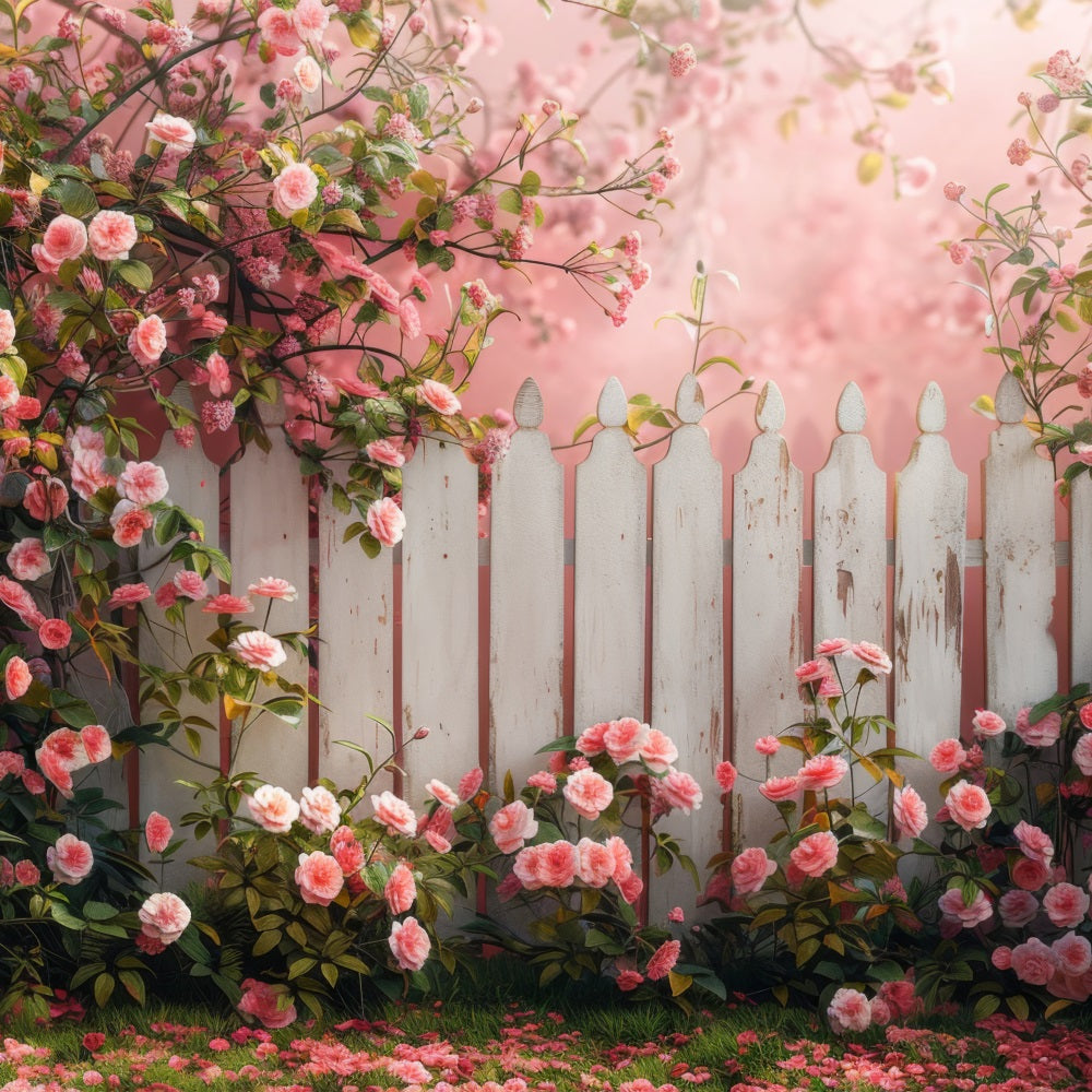 Spring Backdrop Ideas Floral Fence Pink Blooms Backdrop UK BRP11-527