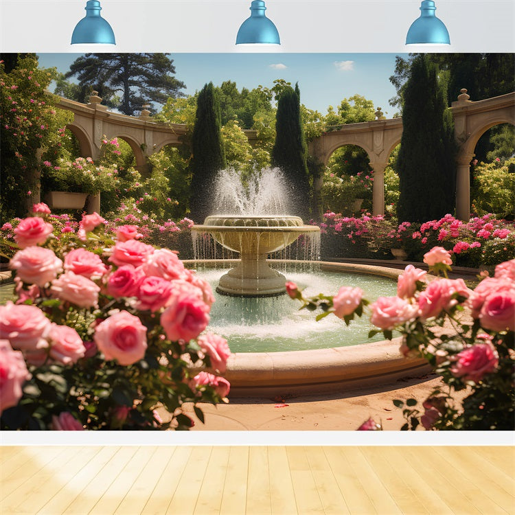 Spring Picture Backdrop Blooming Roses Fountain Backdrop UK BRP11-528