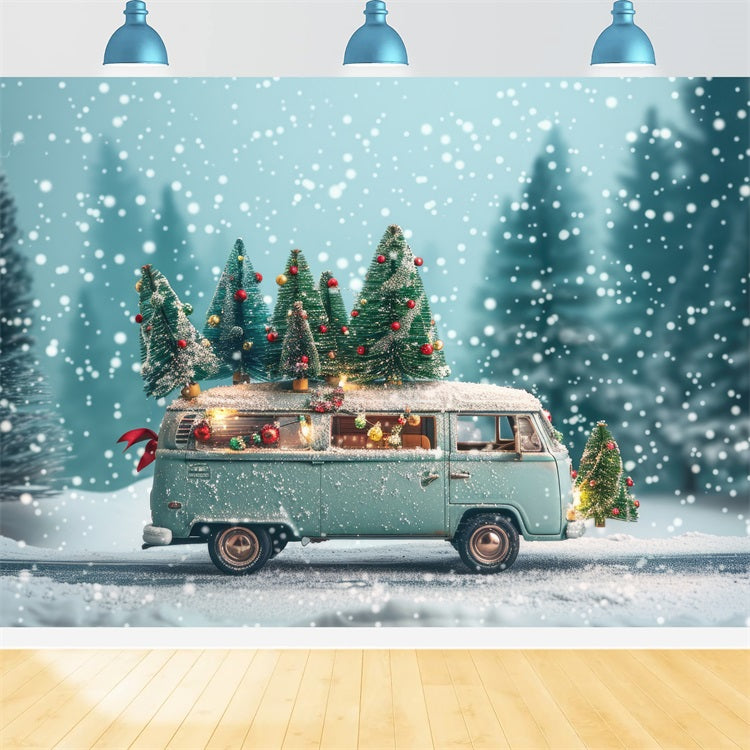 Winter Wonderland Backdrop Vintage Van Christmas Trees Backdrop UK BRP11-53