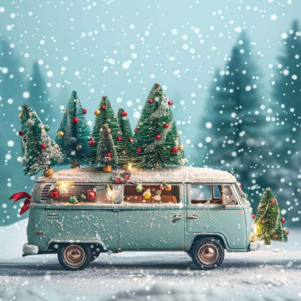 Winter Wonderland Backdrop Vintage Van Christmas Trees Backdrop UK BRP11-53