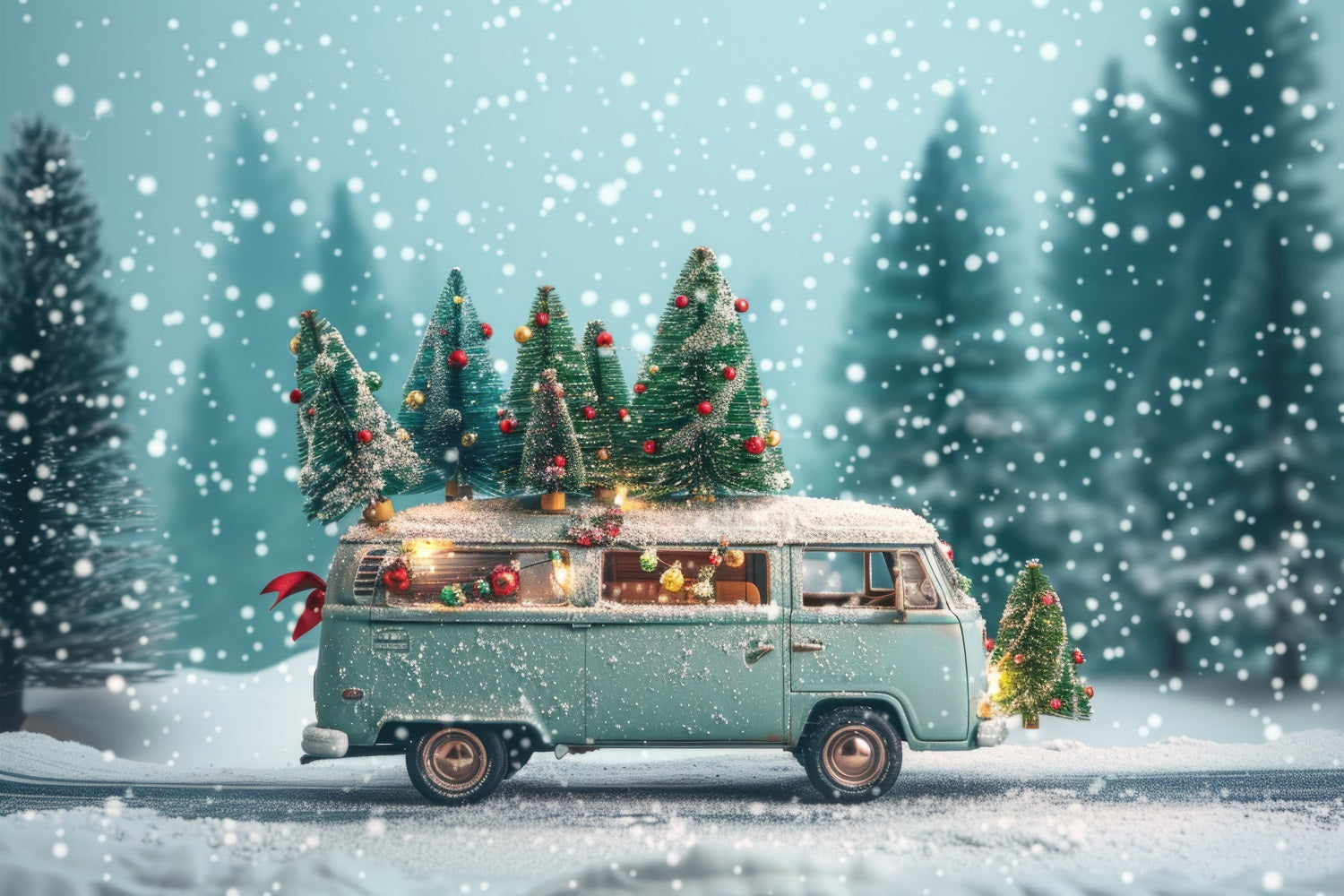 Winter Wonderland Backdrop Vintage Van Christmas Trees Backdrop UK BRP11-53