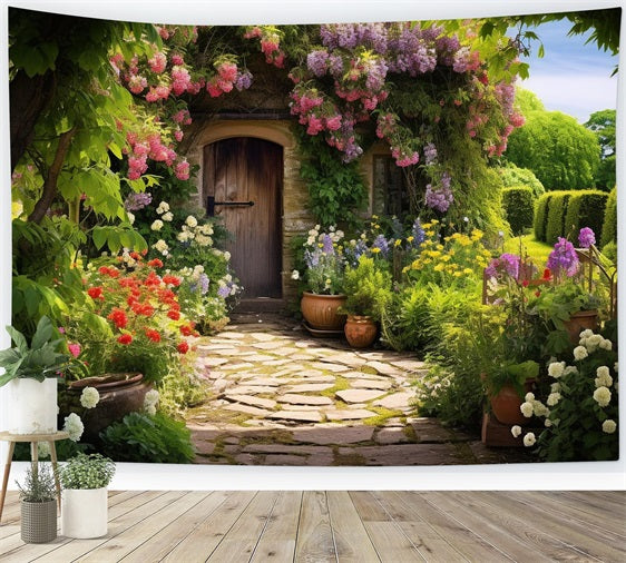 Backdrops Spring Flower-Covered Cottage Door Garden Backdrop UK BRP11-532