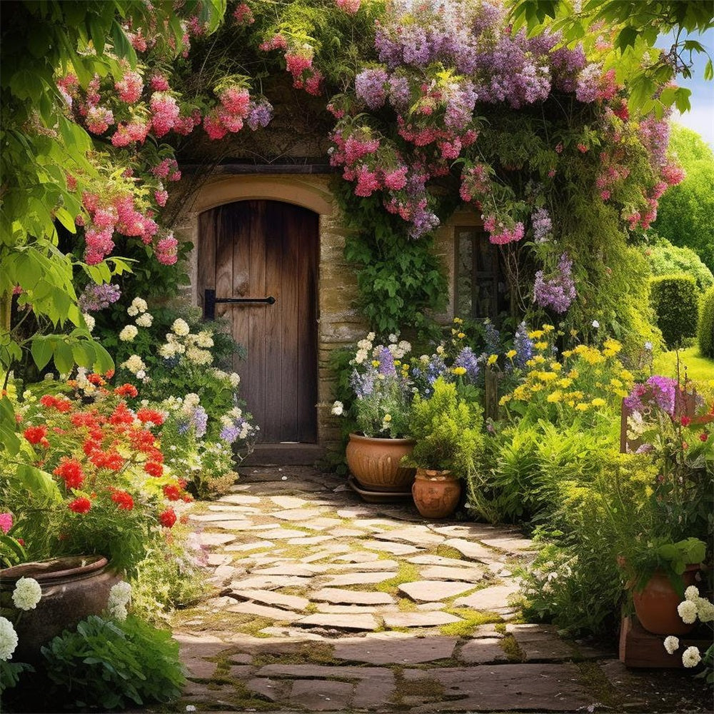 Backdrops Spring Flower-Covered Cottage Door Garden Backdrop UK BRP11-532