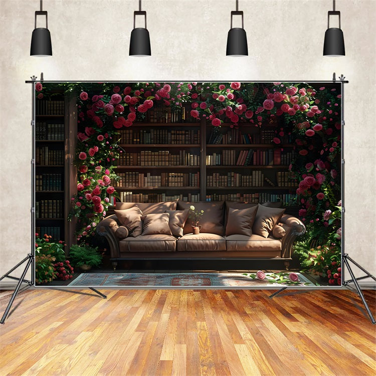 Photography Spring Backdrop Sofa Flower Bookcase Backdrop UK BRP11-533