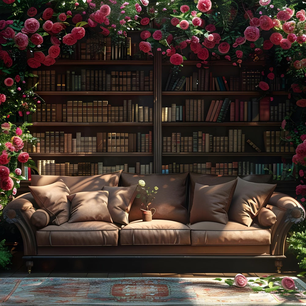 Photography Spring Backdrop Sofa Flower Bookcase Backdrop UK BRP11-533