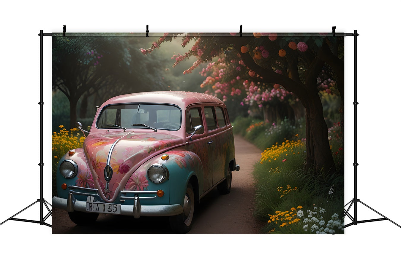 Spring Backdrops Retro Floral Car Photography Backdrop UK BRP11-535