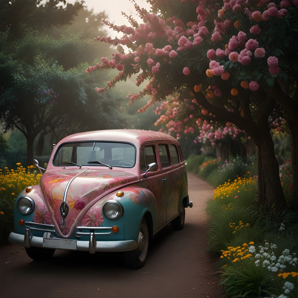 Spring Backdrops Retro Floral Car Photography Backdrop UK BRP11-535