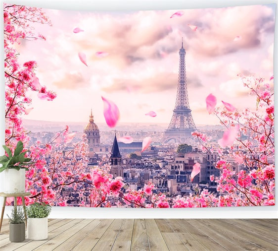 Spring Themed Backdrop Eiffel Tower Cherry Blossoms Backdrop UK BRP11-536