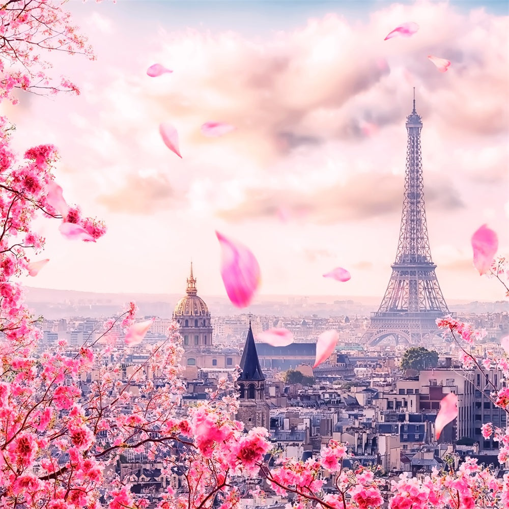 Spring Themed Backdrop Eiffel Tower Cherry Blossoms Backdrop UK BRP11-536