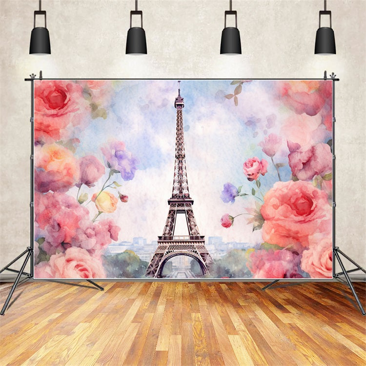 Spring Backdrop Photography Eiffel Tower Floral Hand-Painted Backdrop UK BRP11-537