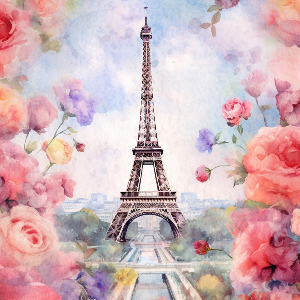 Spring Backdrop Photography Eiffel Tower Floral Hand-Painted Backdrop UK BRP11-537