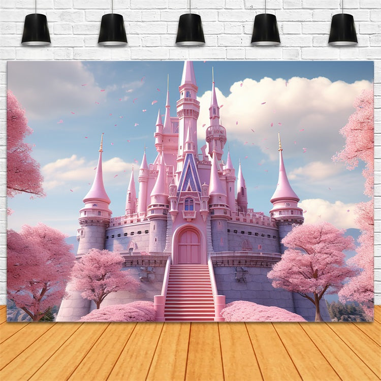 Spring Photo Backdrops Pink Castle Fantasy Backdrop UK BRP11-539