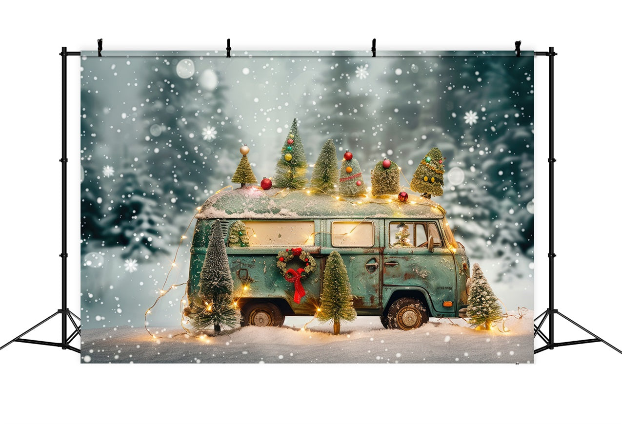 Winter Scene Backdrop Christmas Lights Vintage Van Backdrop UK BRP11-54