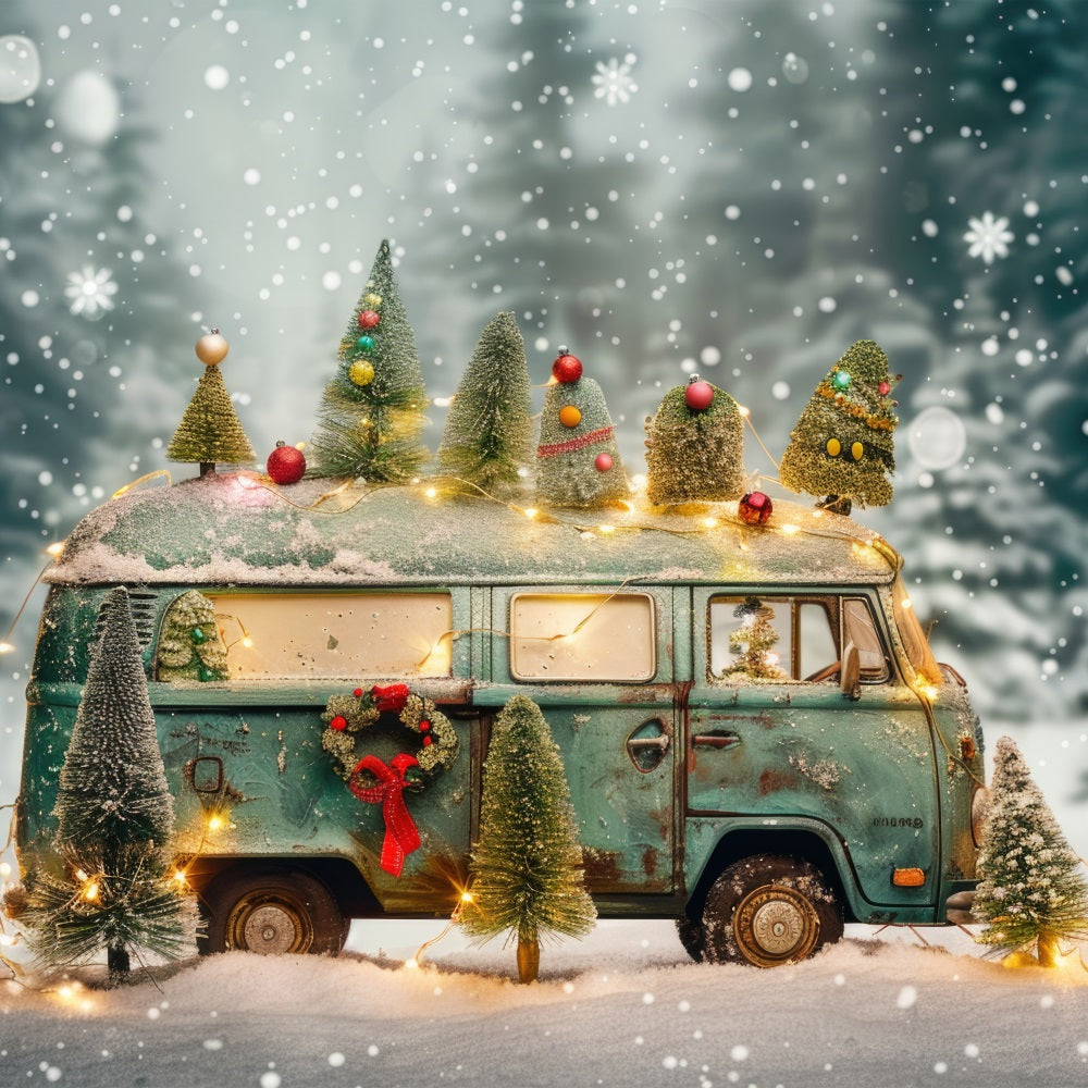 Winter Scene Backdrop Christmas Lights Vintage Van Backdrop UK BRP11-54