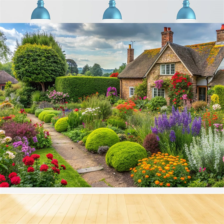 Spring Flower Backdrop Cottage Surrounded Blooming Garden Backdrop UK BRP11-543