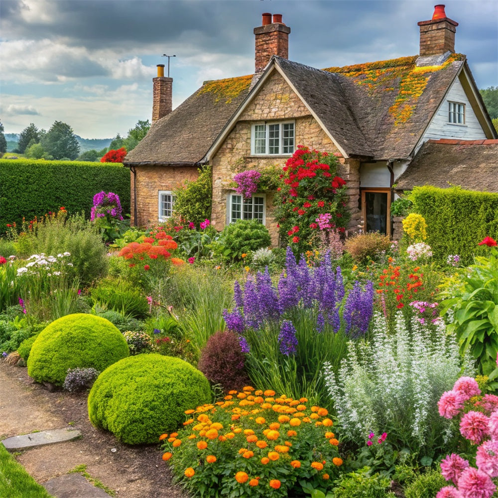 Spring Flower Backdrop Cottage Surrounded Blooming Garden Backdrop UK BRP11-543