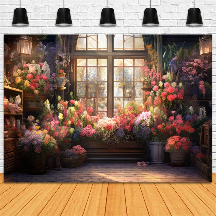 Photo Backdrop Spring Window View Colorful Flowers Backdrop UK BRP11-544