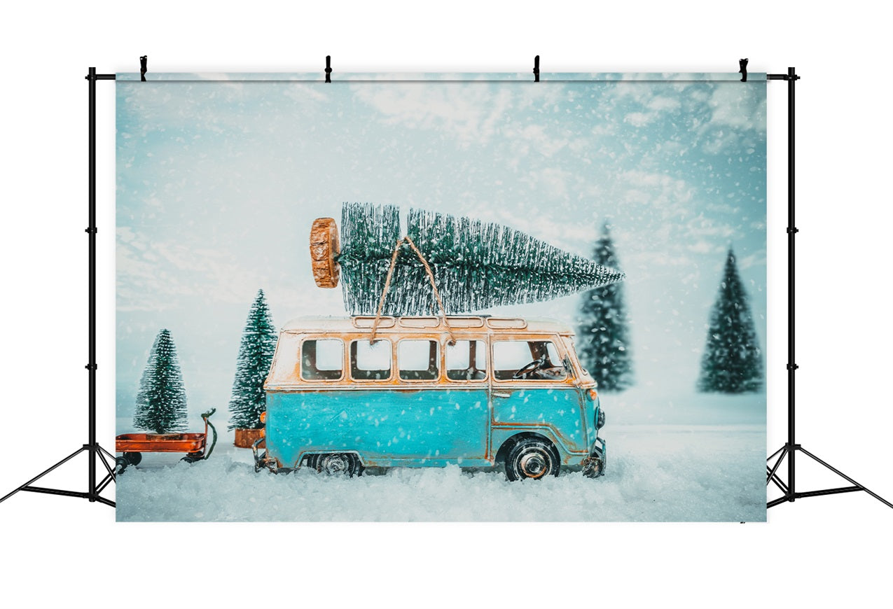 Winter Backdrop Photography Vintage Van Snowy Path Backdrop UK BRP11-55