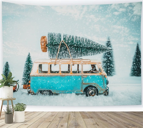 Winter Backdrop Photography Vintage Van Snowy Path Backdrop UK BRP11-55