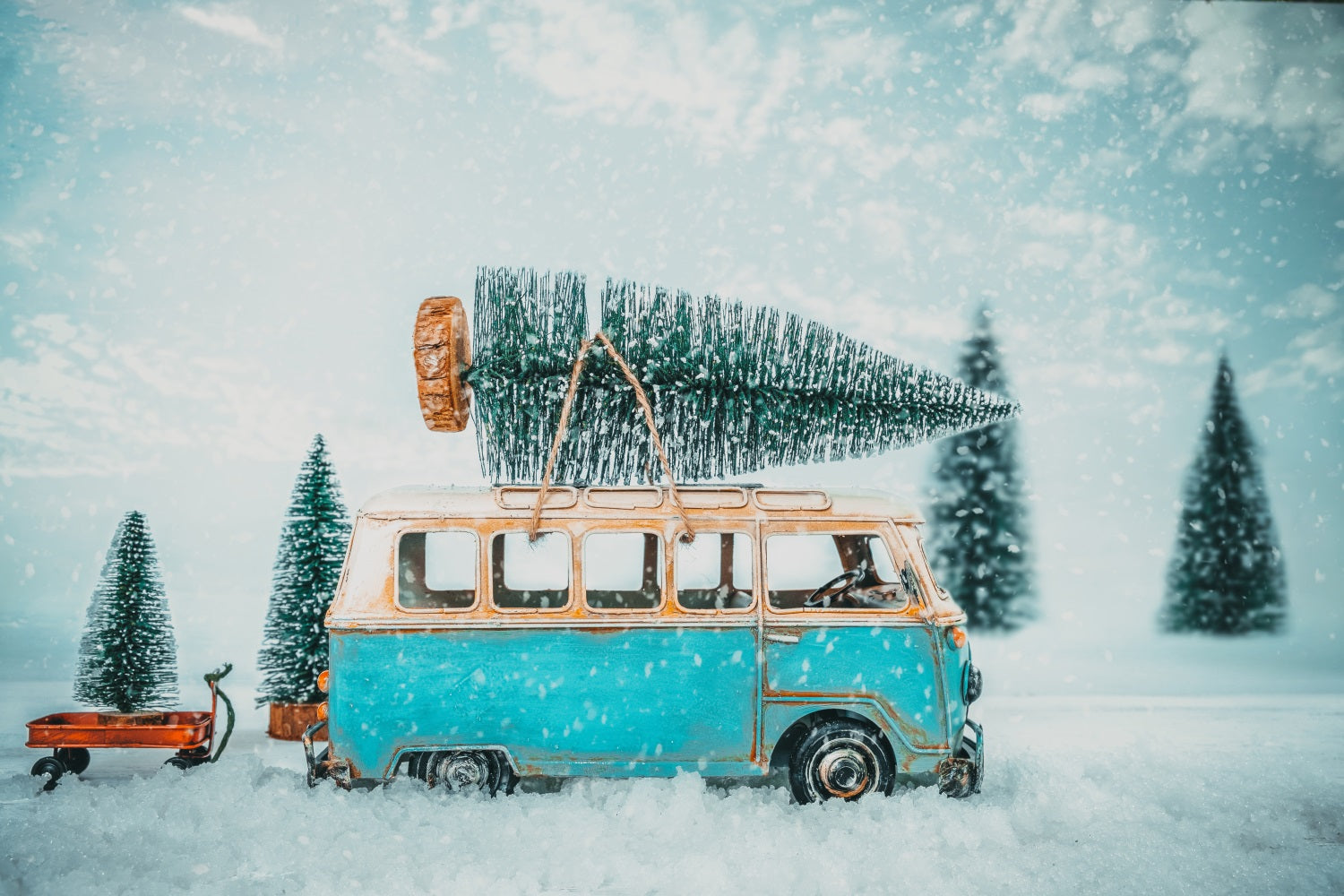 Winter Backdrop Photography Vintage Van Snowy Path Backdrop UK BRP11-55