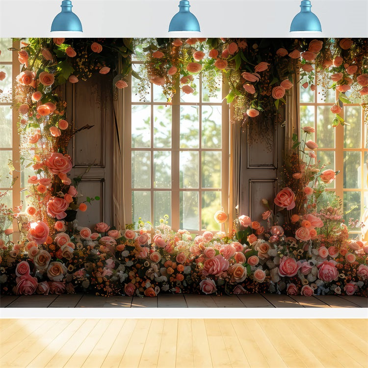 Spring Backdrop Flowers Window View Blooming Flowers Backdrop UK BRP11-551