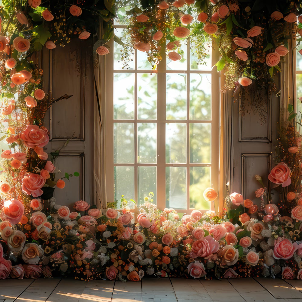 Spring Backdrop Flowers Window View Blooming Flowers Backdrop UK BRP11-551