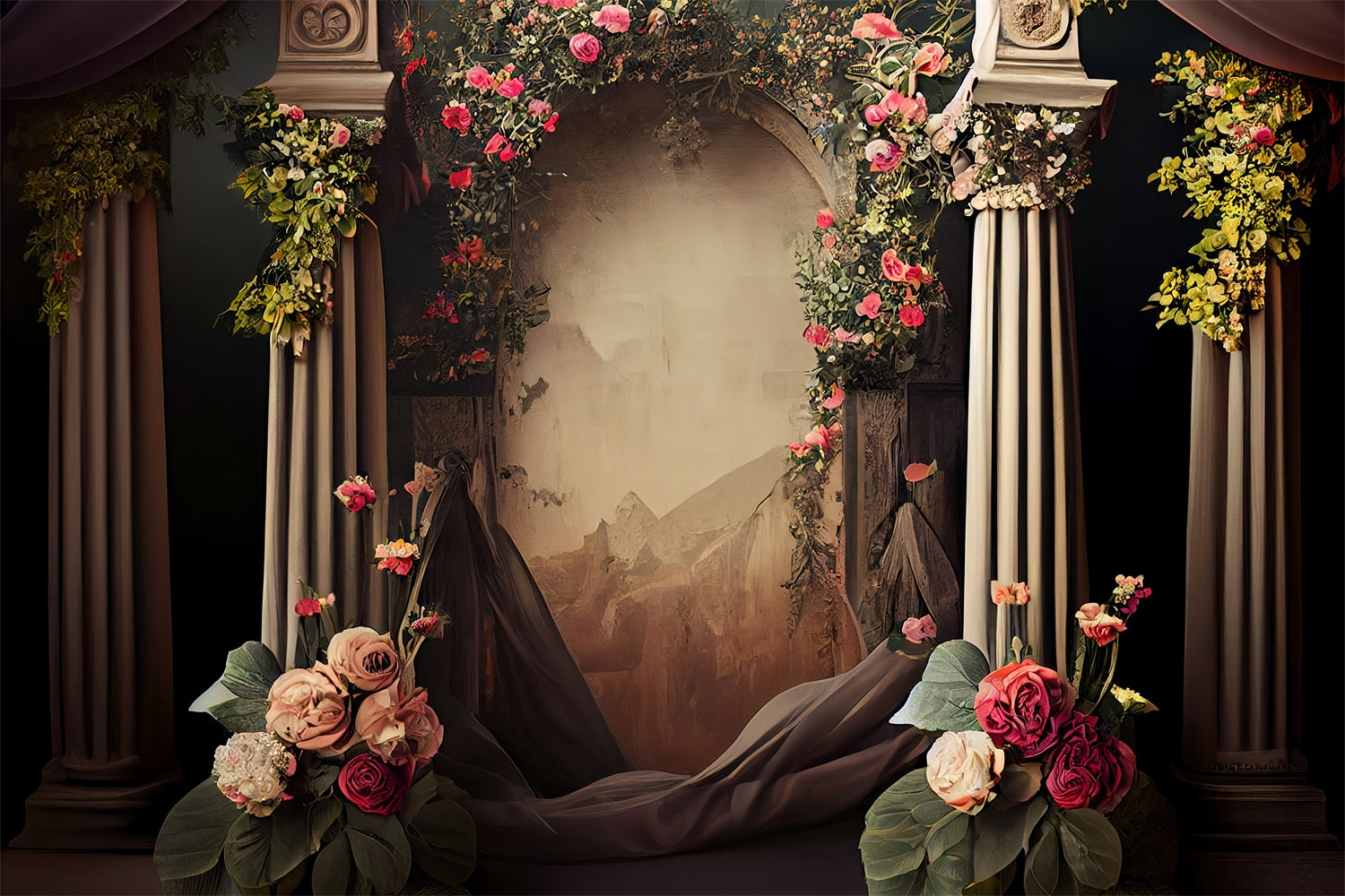 Photography Backdrops Vintage Rose Decor Arch Backdrop UK BRP11-556